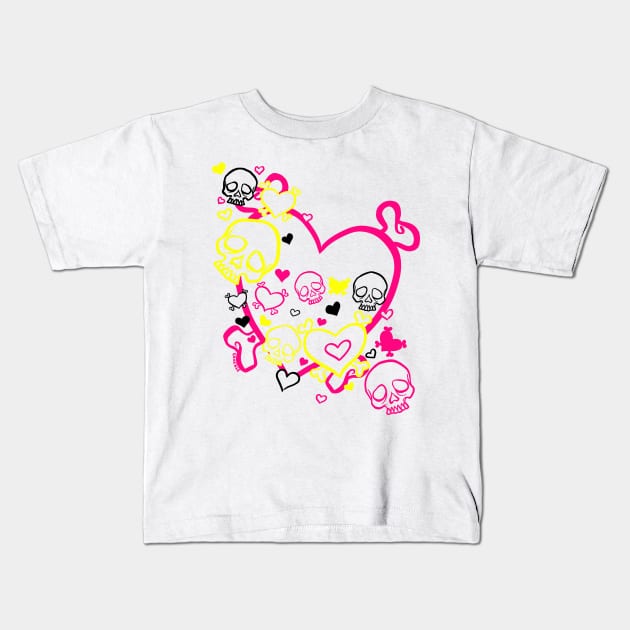 Heart Skull Swirl (Dark Version) Kids T-Shirt by Jan Grackle